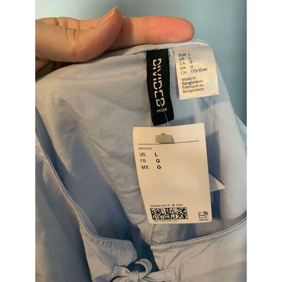 🧺H&M Divided NWT Tie-Detail Puff Sleeve Light Blue Mini Dress, size L - Picture 3 of 5